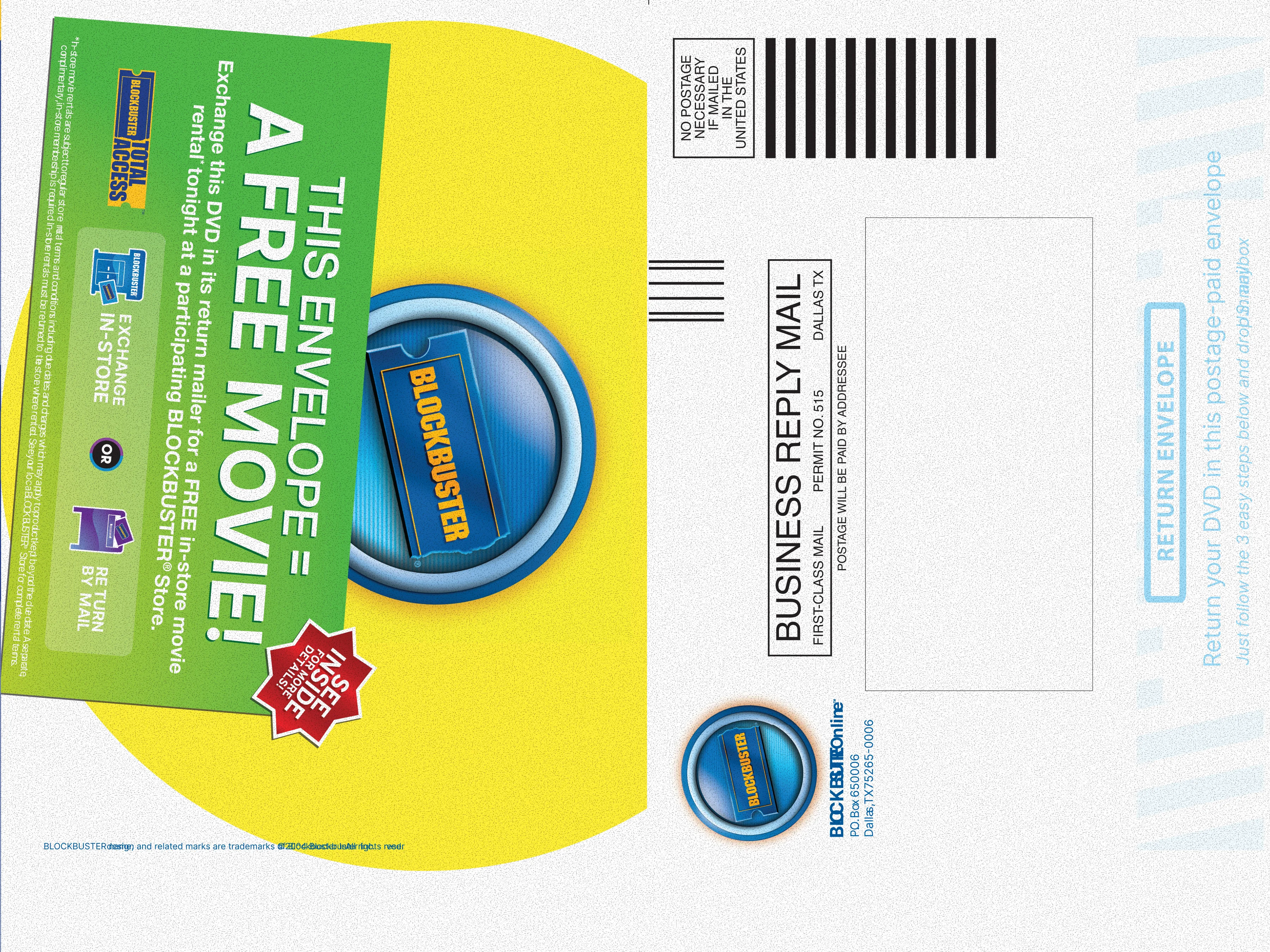 Blockbuster DVD envelope design — placeholder for third envelope